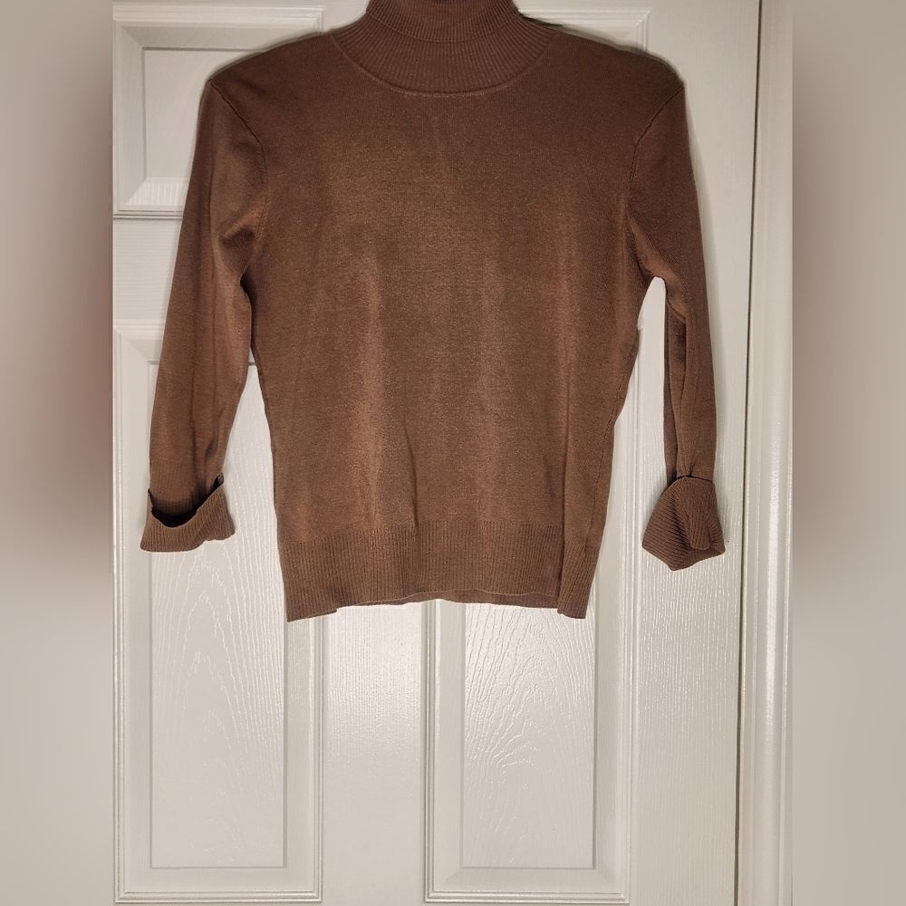 George L SierraTan Lngslvs Turtleneck SILK Blend Knit Women’s Sweater